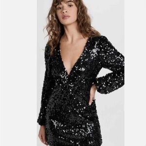 Black Sequin V-Neck Dress